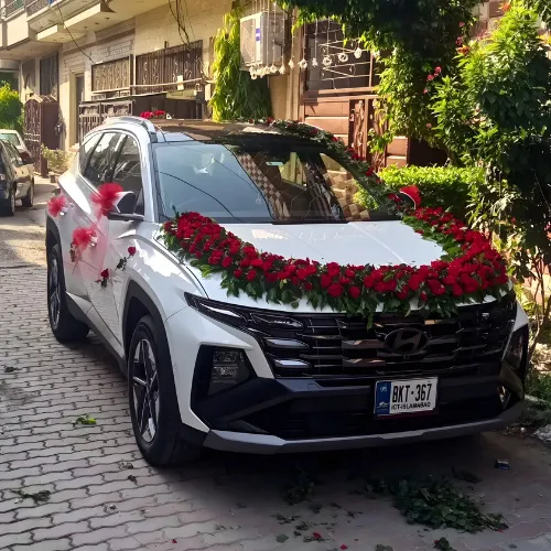 Full Red Roses Garland Wedding Car Decoration – White SUV