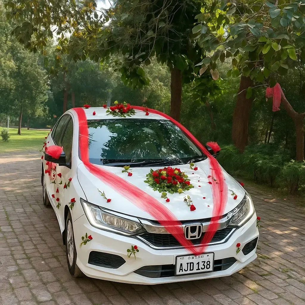 Full Ribbon & Roses Wedding Car Decoration – Garden Style Honda