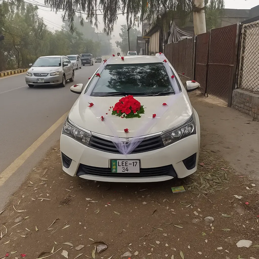 Simple Ribbon & Red Roses Wedding Car Decoration – Budget Package